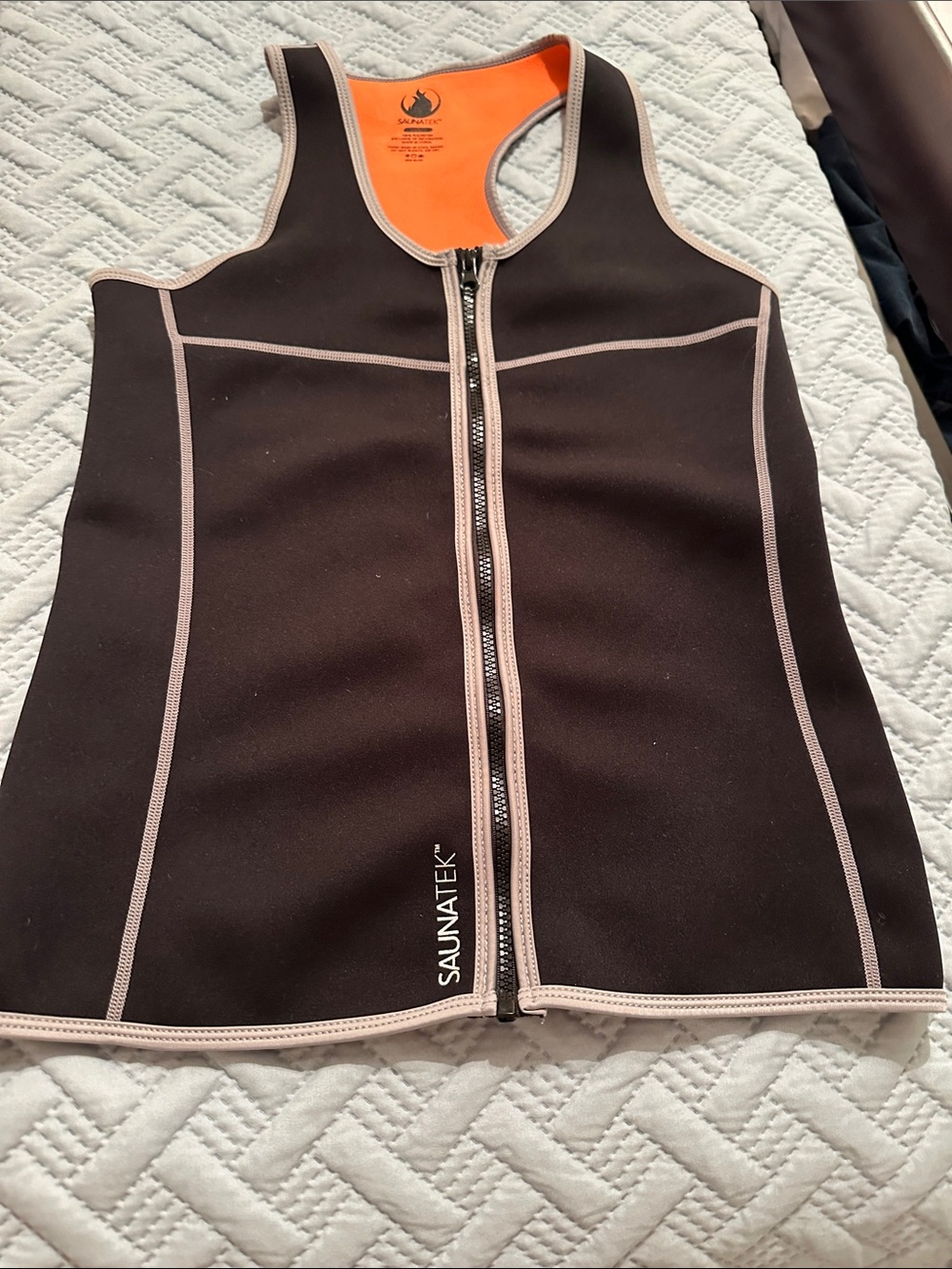 SaunaTek Black & Orange Neoprene Zip-Up Workout Vest